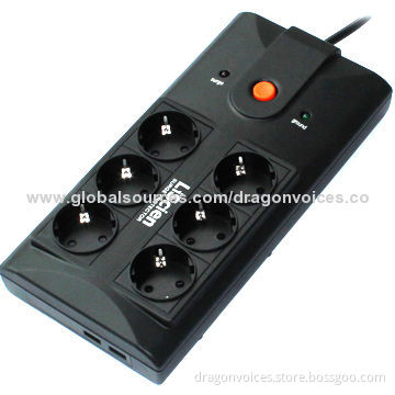6-way Surge Protector with 2.1A USB Port with Surge Protection, German Type